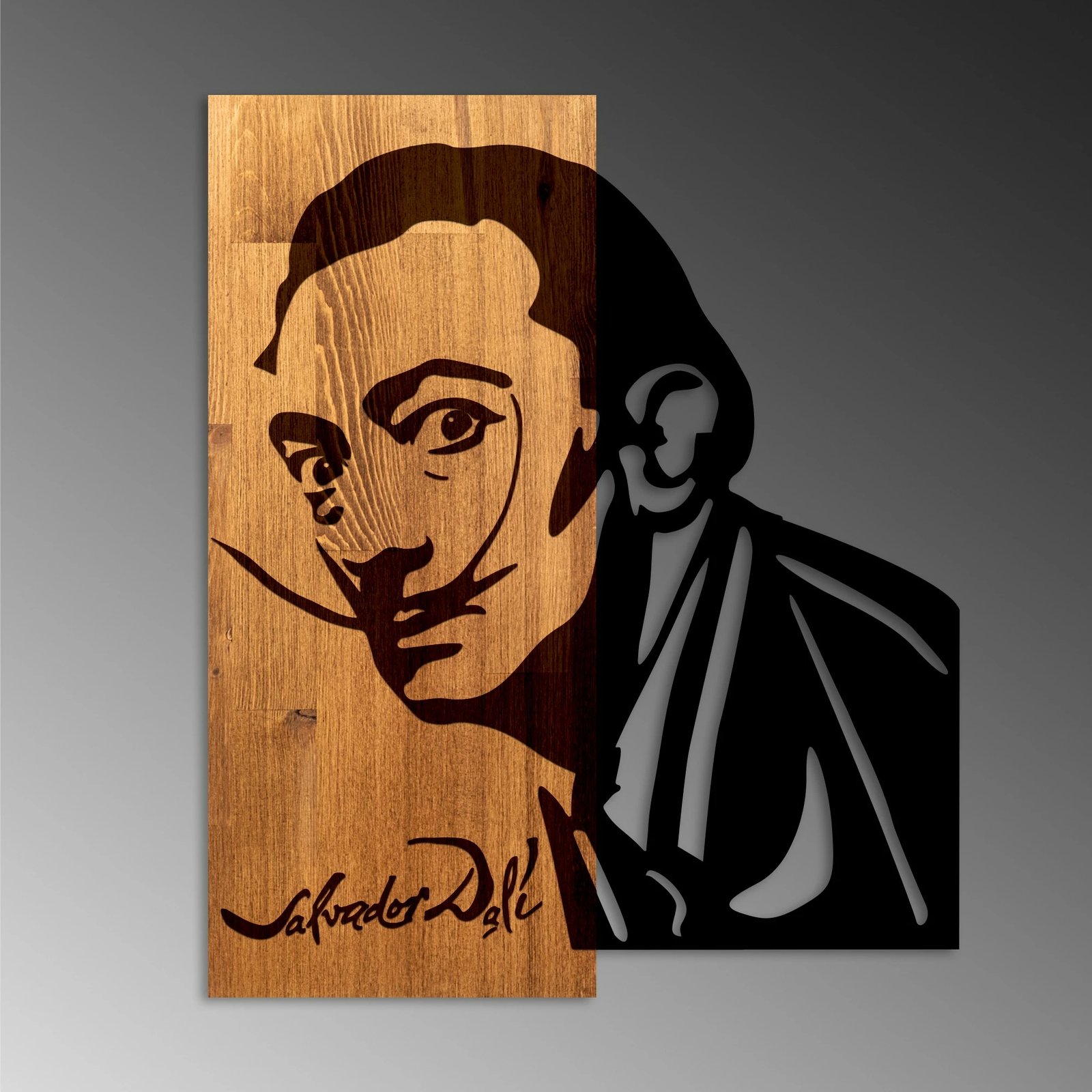 Aksesor dekorativ muri prej druri, Wallity Salvador, ngjyrë arre dhe e zezë