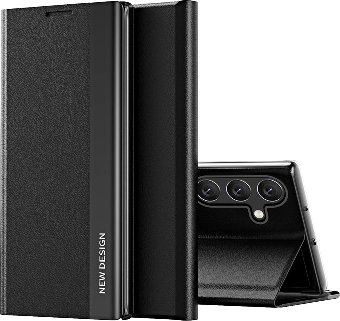 Mbështjellës Hurtel Sleep Case Pro për Samsung Galaxy S24 FE, me kapak dhe qëndrim, i zi