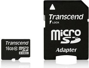 Kartelë memorie Transcend microSDHC 16GB, Class 10, UHS-I, me adapter, e zezë