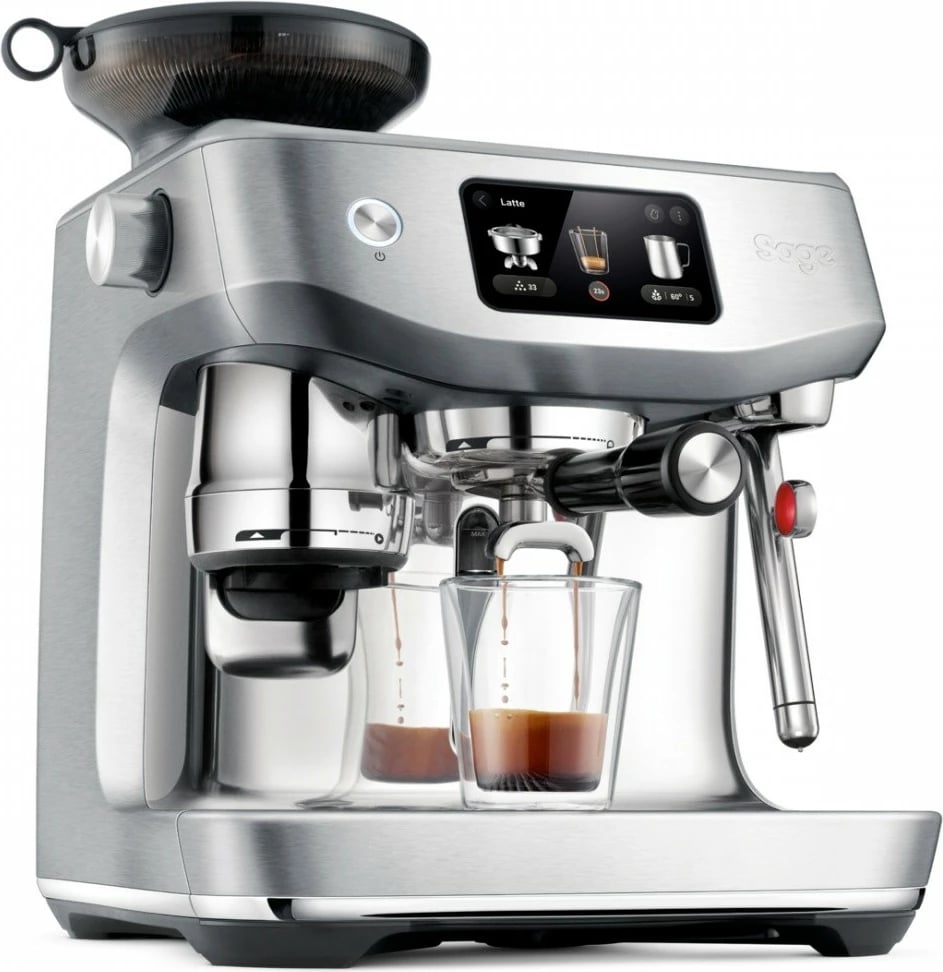 Ekspres kafeje presioni, Sage SES985BSS, mulli i integruar, portafilter 58 mm, 1600 W, 15 bar, ekran me prekje, çelik i furçuar