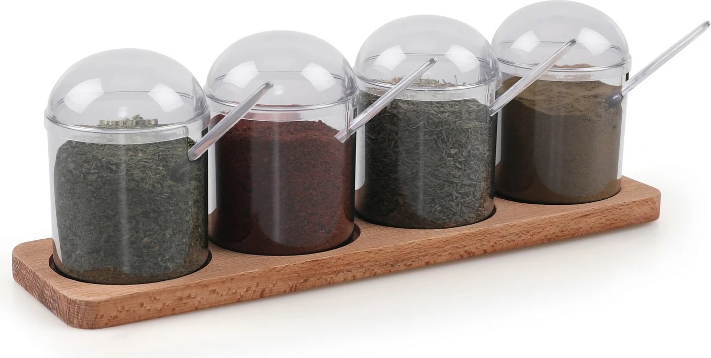 Set kavanozash për erëza me raft kuzhine, ngjyrë druri dhe vjollcë, Hermia Concept, 626