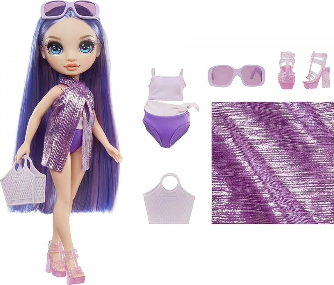 Kukull Rainbow High Swim & Style Violet nga MGA, me aksesorë, për vajza, vjollcë