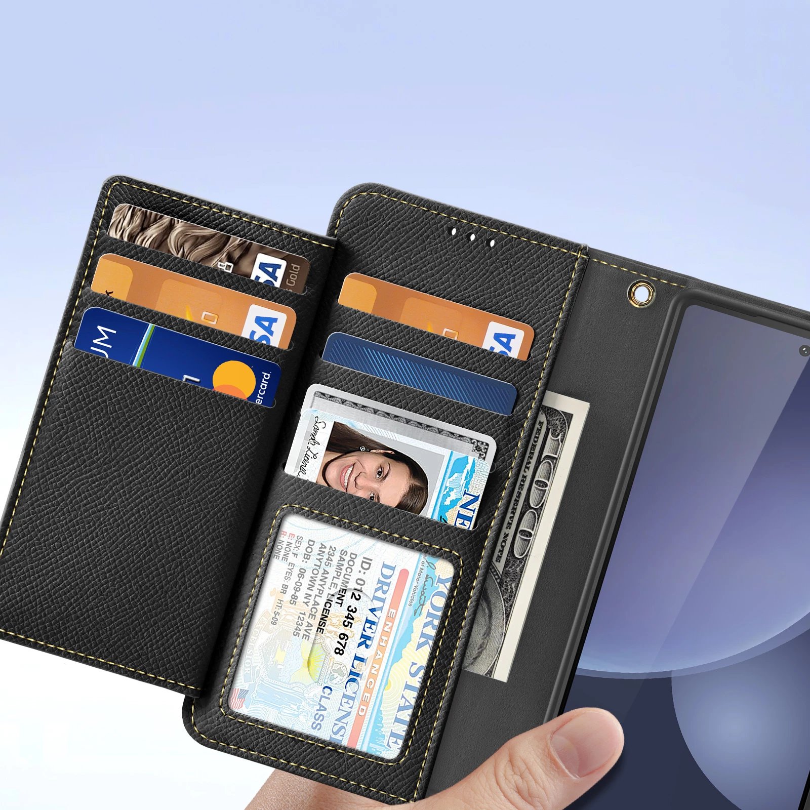 Mbështjellës Dux Ducis Lawa për Samsung Galaxy S25 Ultra, lëkurë, me portofol magnetik të ndashëm, i zi