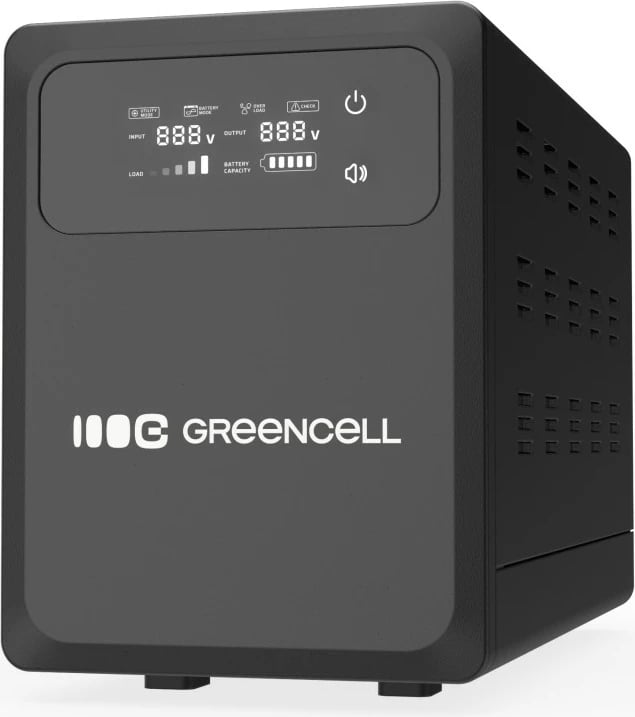 Kasë UPS Green Cell PowerCore UPSLPPC1000, 1000W/1500VA, 12VDC, e zezë