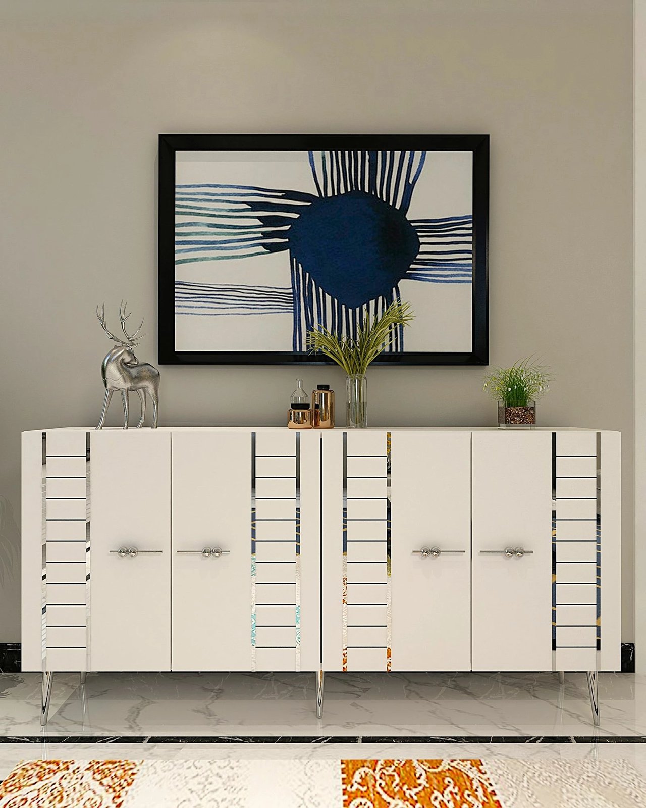 Konsol Skye Decor, e bardhë, argjend