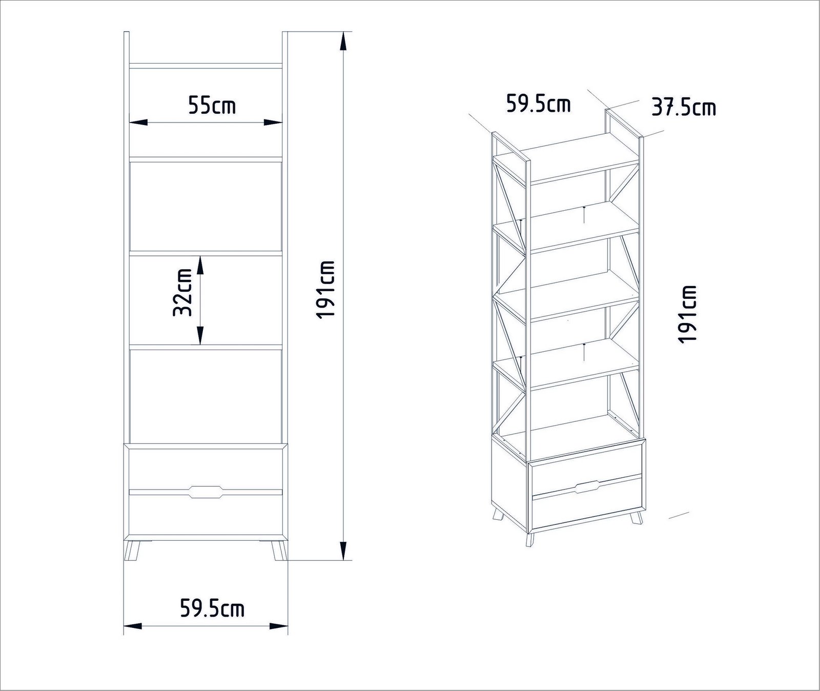 Raft librash Hanah Home Frida, 60cm, i bardhë