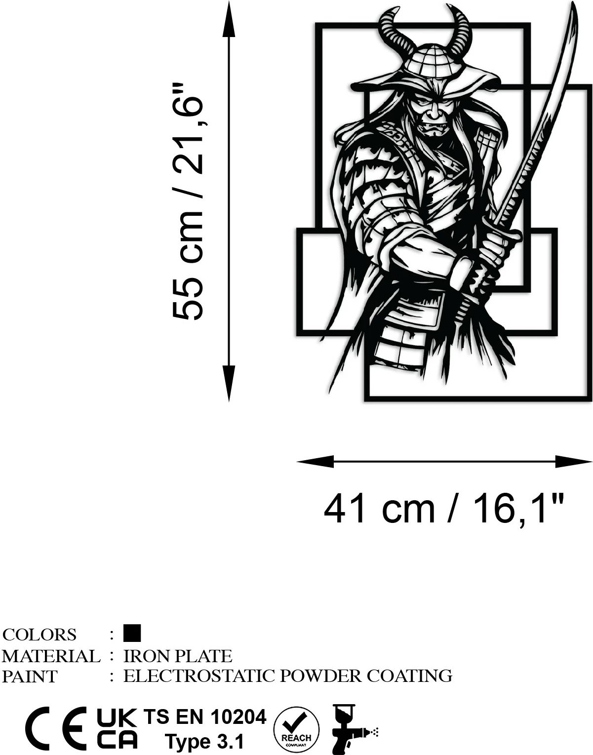 Aksesor dekorativ metalik për mur, Wallity, Samurai