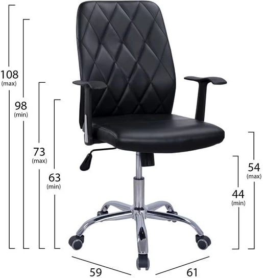 Karrige zyre FH1153.01 me këmbë kromi, ngjyrë e zezë, 61x59x98-108h cm