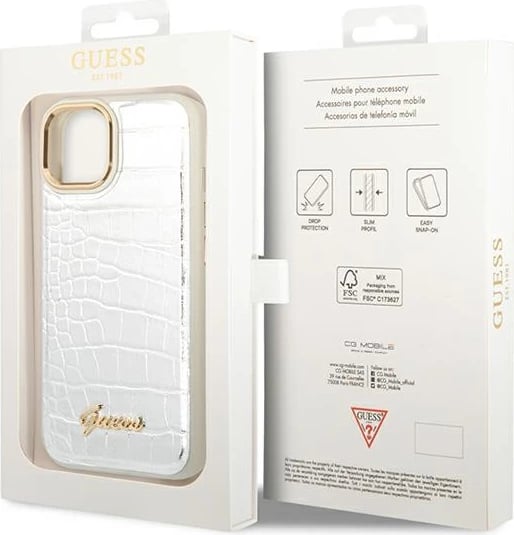 Mbështjellës Guess Croco Collection për iPhone 14 6.1", argjendtë