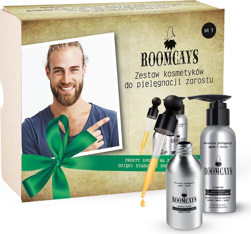 Set kozmetike për meshkuj ROOMCAYS Set #3, shampoo për mjekër 120ml + vaj për mjekër 50ml, 2 copë