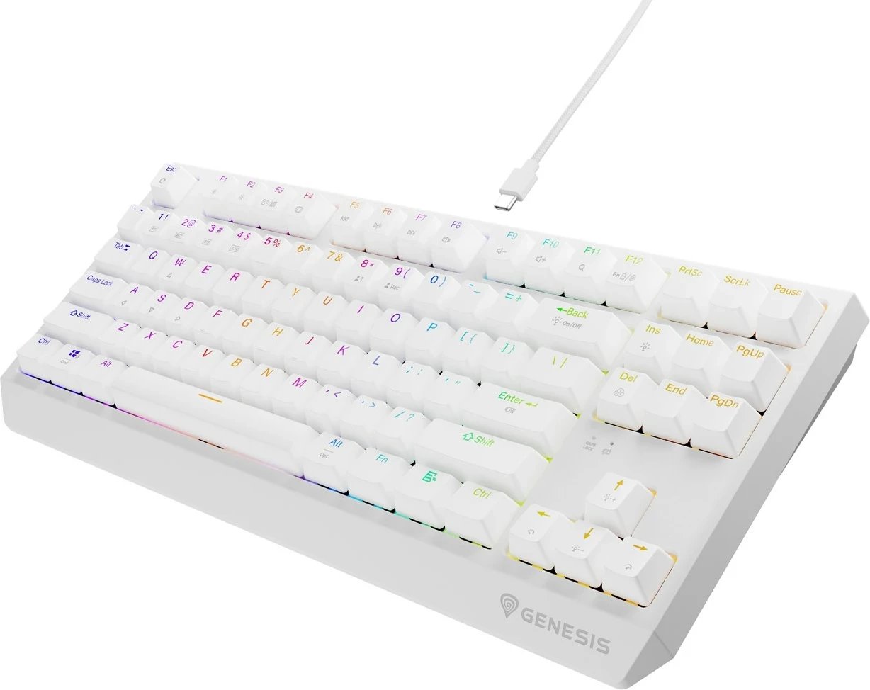 Tastierë mekanike GENESIS Thor 230 TKL, QWERTY US, RGB, Wireless + Bluetooth, Bardhë