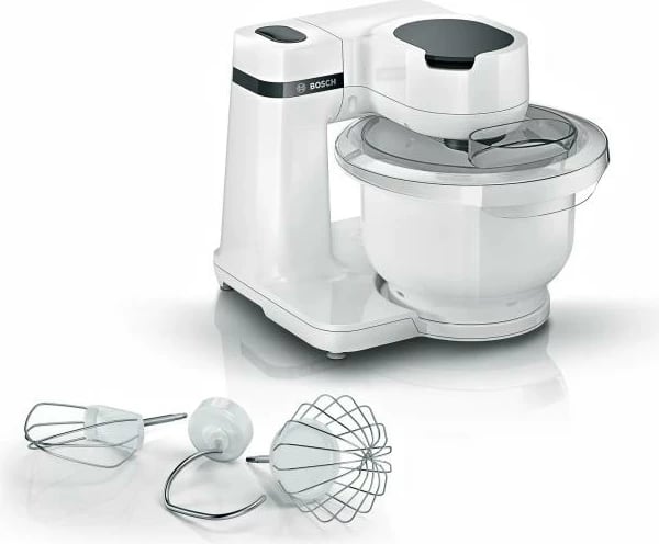 Robot kuzhine Bosch MUMS2AW01 Series 2, 4 shpejtësi, miksim 3D, set pastiçerie, aksesorë të larshëm në pjatalarëse, e bardhë