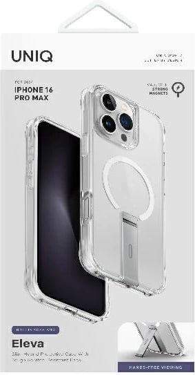 Mbështjellës UNIQ Eleva me këmbë Vertica për iPhone 16 Pro Max, Transparent