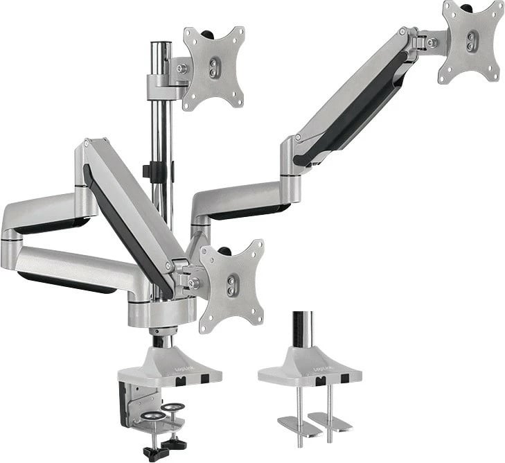 Mbajtëse tavoline për 3 monitorë LogiLink BP0052, alumini, për monitorë 13-32 inç, ngjyrë alumini
