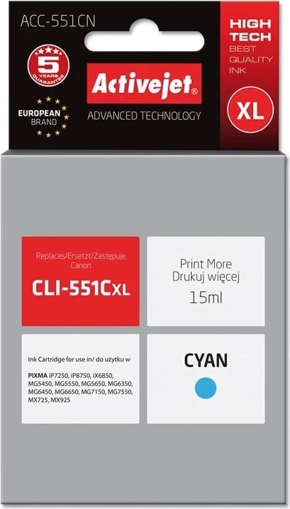 Kartuçë me bojë Activejet ACC-551CN për Canon CLI-551C, ngjyrë kalter