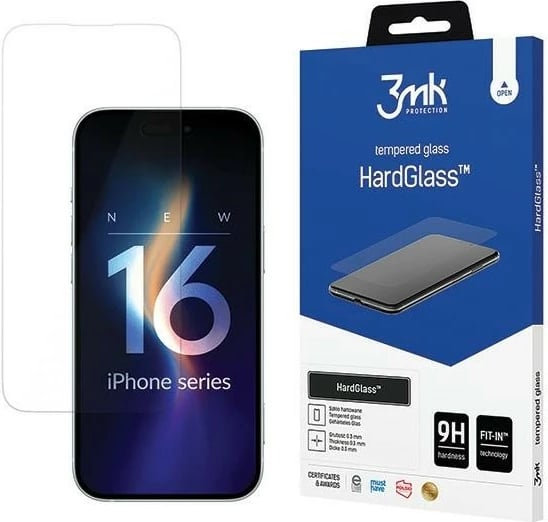 Xham i temperuar HardGlass 3MK për iPhone 16, 6.1", Transparent
