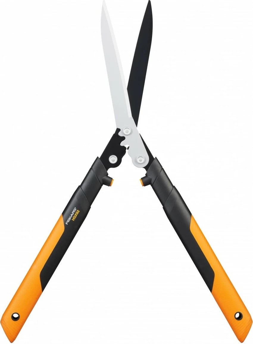 Gërshërë gardhi Fiskars PowerGear X HSX92 1023631, mekanizëm 3x, teh çeliku me veshje PTFE, doreza të lehta, portokalli/zezë