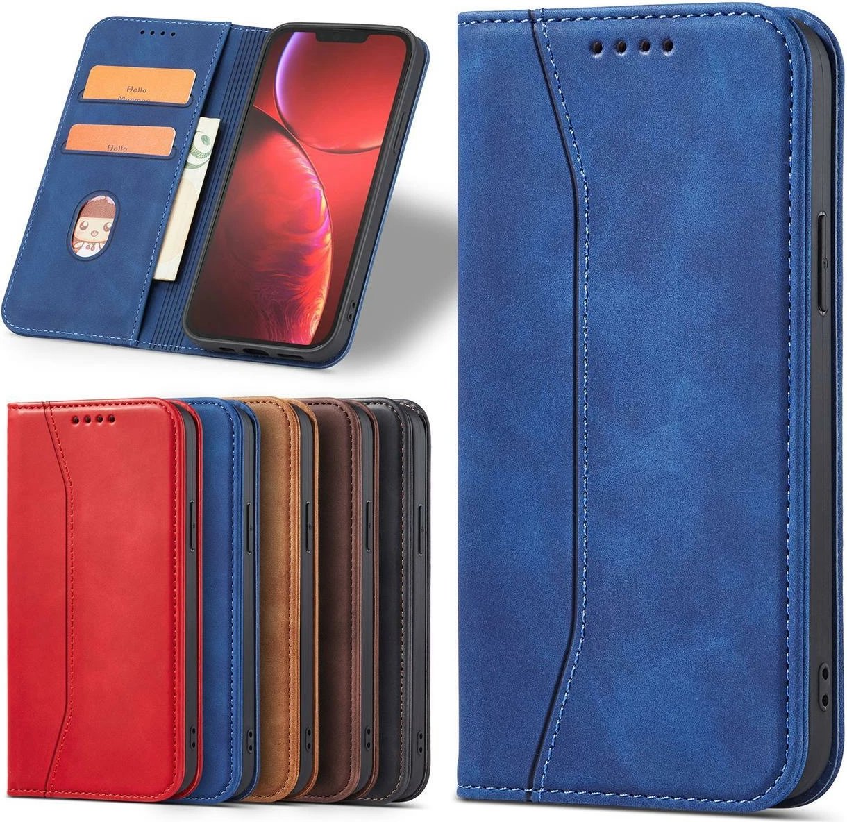 Mbështjellës Hurtel Magnet Fancy Case për iPhone 14 Pro, me kapak, portofol dhe mbajtëse, kaltër