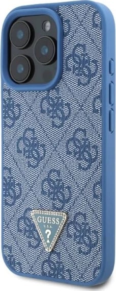 Mbështjellës Guess Leather 4G Triangle Strass për iPhone 16 Pro, MagSafe, Blu