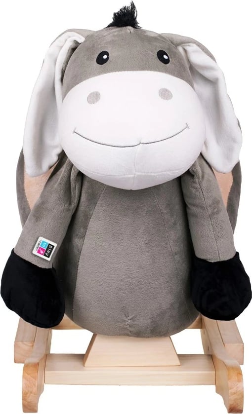 Lodër lëkundëse me melodi, PLAYTO, gomar, sedilje rreth 25 cm, prej plushi, e përshtatshme 18m+, gri
