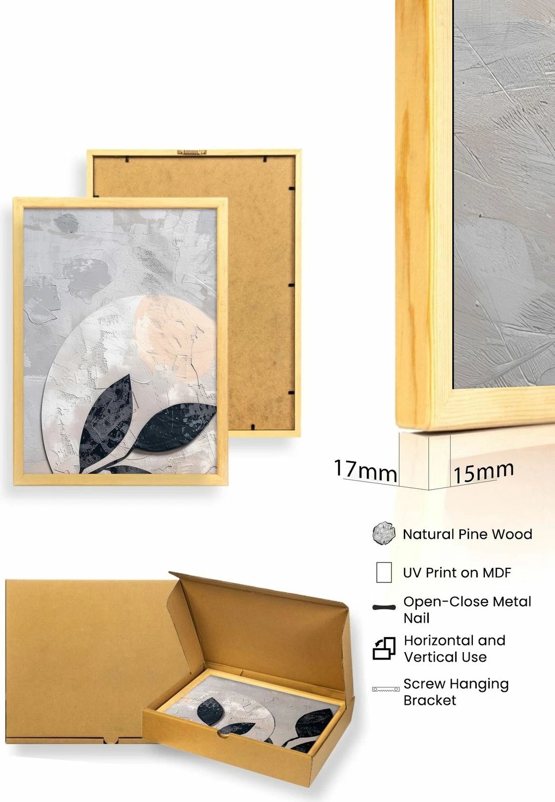 Pikturë dekorative me kornizë, MDF, 3 pjesë, Wallity, Huhu466, 50x70cm