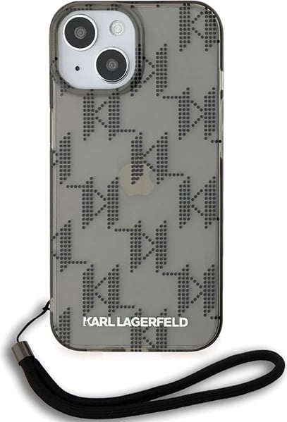 Mbështjellës Karl Lagerfeld IML Mono KL Pattern & Cord për iPhone 15/14/13, i zi