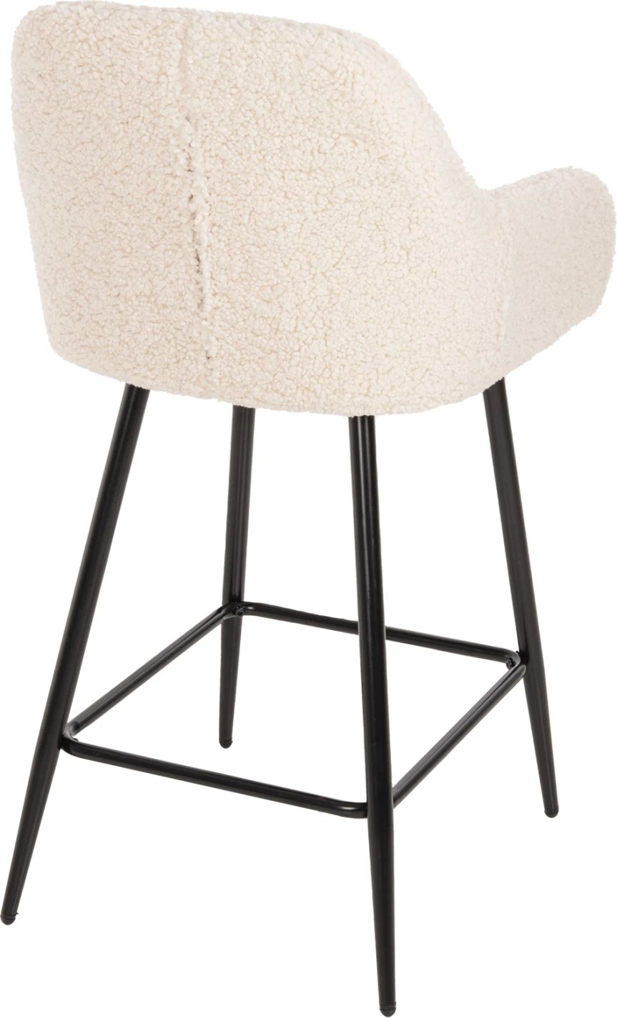 Karrige për bar, lartësi mesatare, STRIKE, FH8592.02, pëlhurë TEDDY e bardhë, këmbë metalike të zeza, 50x50x94,5H cm., set prej 2 copë