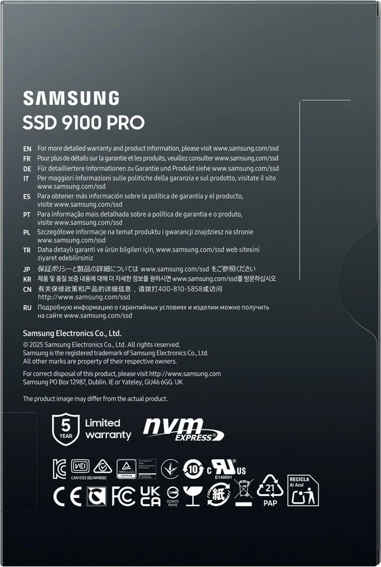 SSD Samsung 9100 PRO, 2 TB, PCIe 5.0, M.2, 14700 MB/s