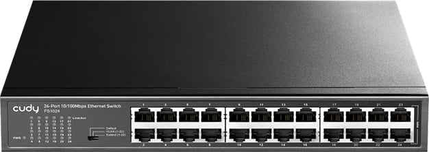 Switch 24-portësh Ethernet FS1024, 10/100 Mbps, VLAN/Extend, i zi