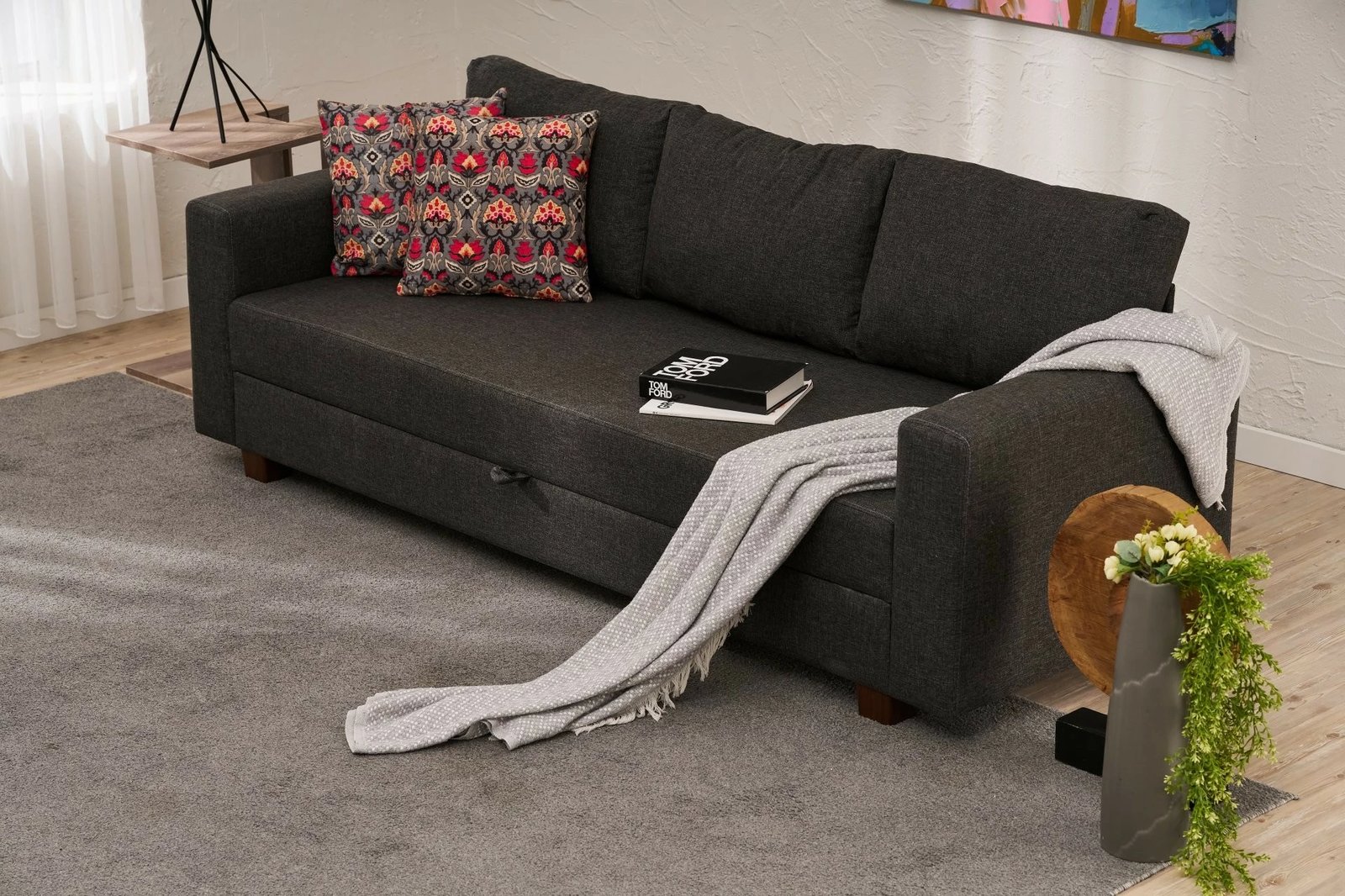 Divan-krevat treshe, Atelier del Sofa, Aly, ngjyrë antracit