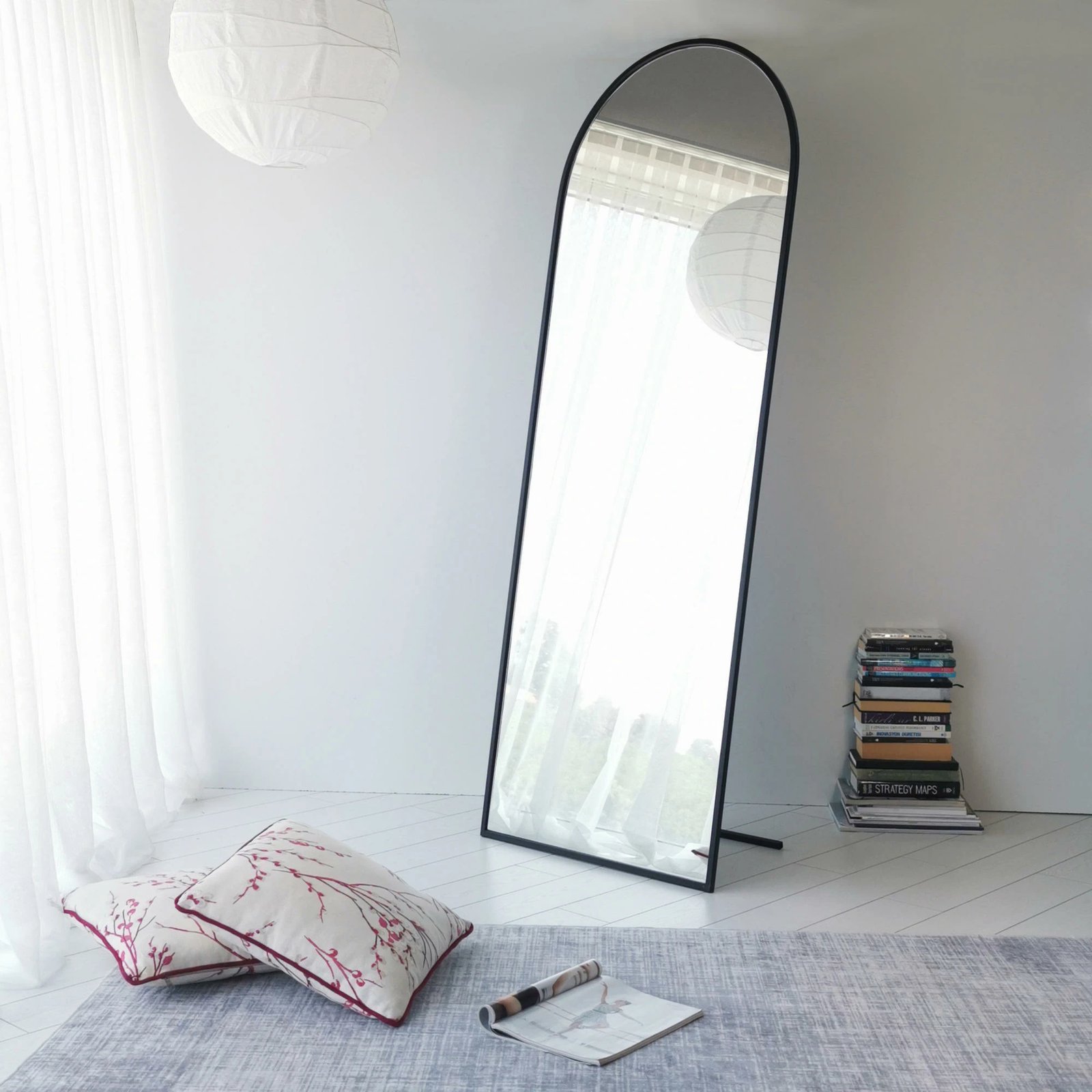 Pasqyrë e gjatë Cheval, kornizë metalike, ngjyrë e zezë mat, Portal, 65x180x1.5 cm