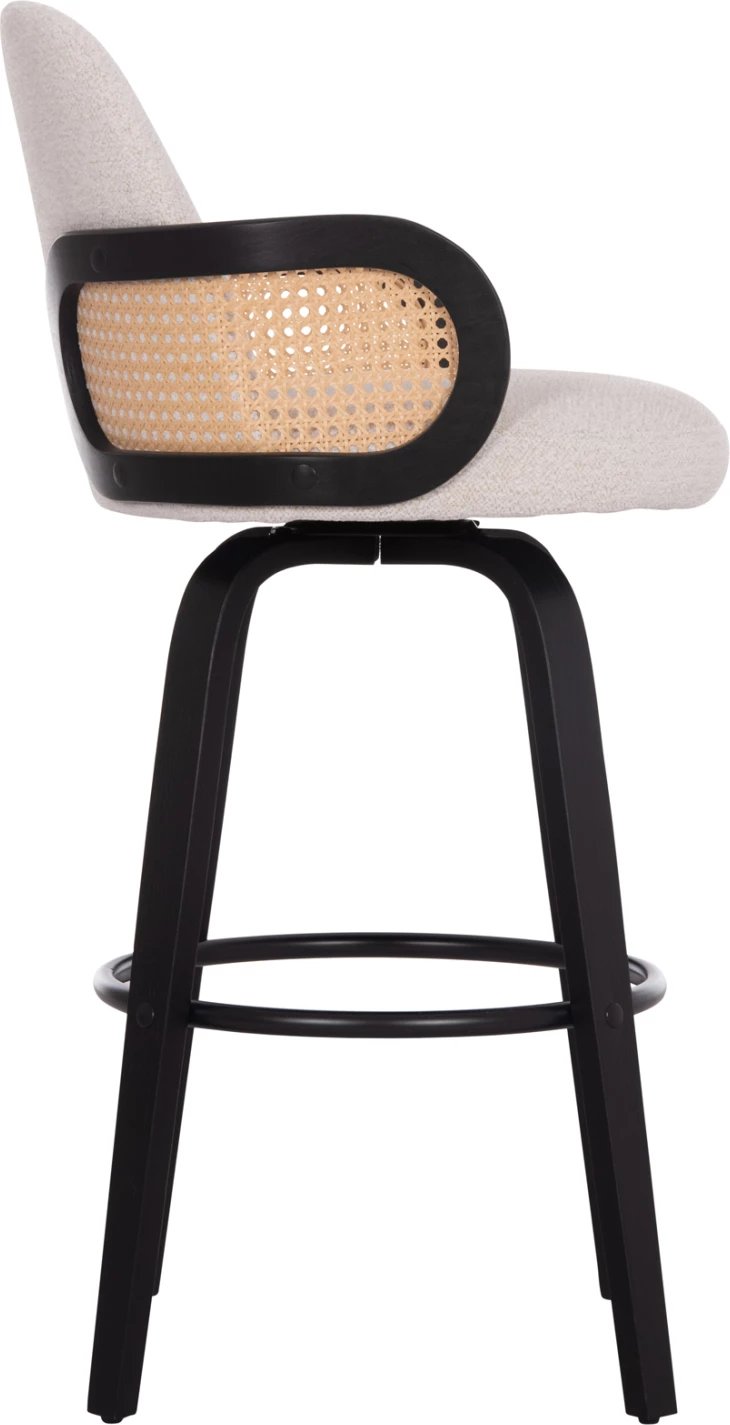 Karrige për bar rrotulluese BECKER, dru i zi, stof ecru, set prej 2 copë, 50x52x100cm