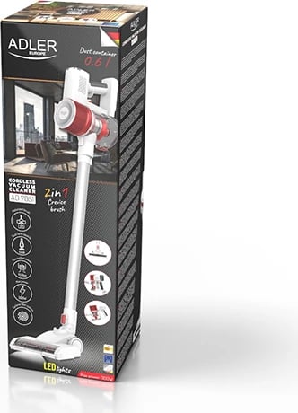 Fshesë elektrike pa kabllo vertikale Adler AD 7051, 300W, 0.6L, 22.2V Li-ion 2200mAh, brushë me LED, tregues LCD, e bardhë/kuqe Fshesë elektrike pa kabllo vertikale Adler AD 7051, 300W, 0.6L, 22.2V Li-ion 2200mAh, brushë me LED, tregues LCD, e bardhë/kuqe