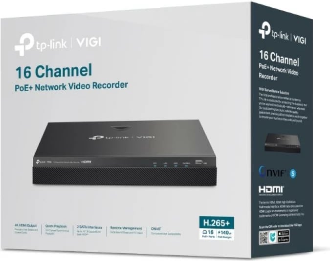 Regjistrues video rrjeti (NVR), TP-Link VIGI NVR2016H-16MP, 16 kanale PoE, deri 16MP, HDMI, e zezë