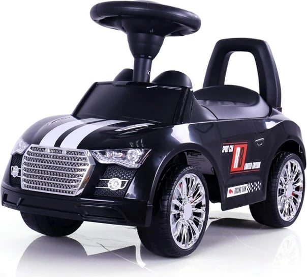 makinë ride-on për fëmijë, Milly Mally, Racer, me timon interaktiv, ndalim përmbysjeje, ngarkesë max 25 kg, e zezë