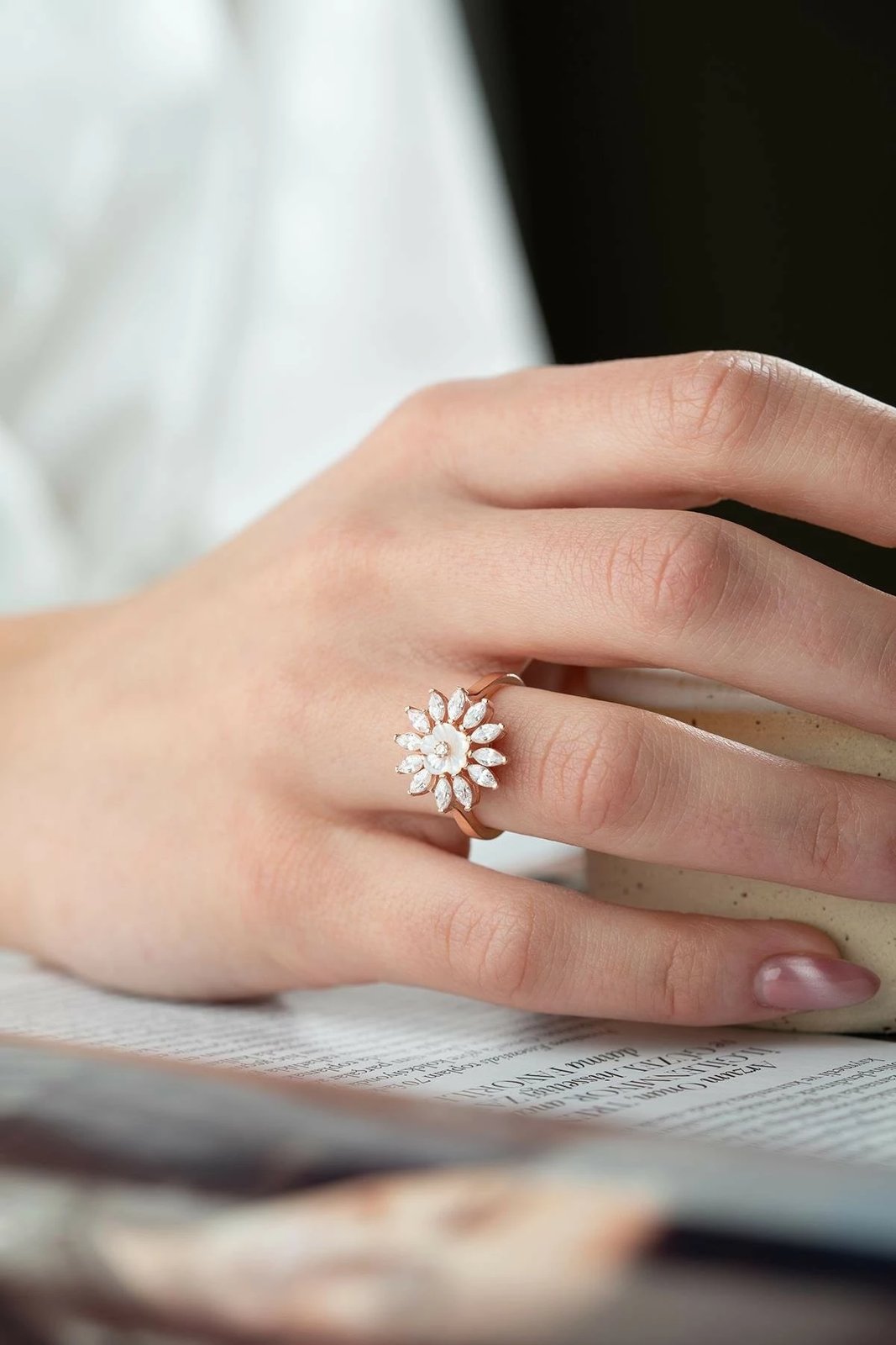 Unazë argjendi me gur trëndafili, NRZ1000244