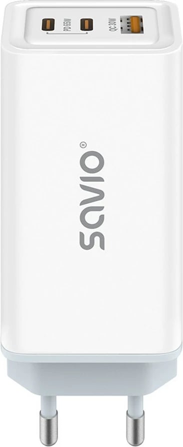 Mbushës muri Savio LA-07, 65W, GaN, 2x USB-C, 1x USB-A, i bardhë