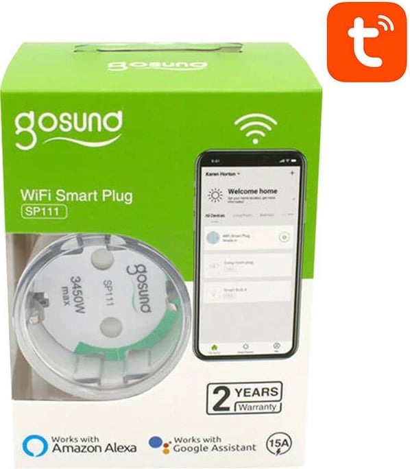 Prizë e mençur WiFi Gosund SP111, 3680W, 16A, Tuya, set 2 copë, e bardhë
