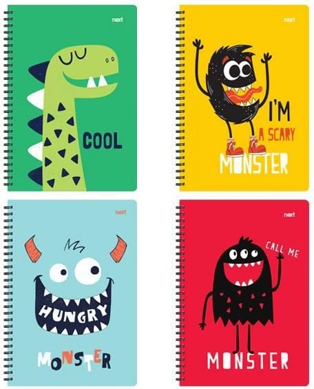 Fletore spirale Next Cute Monsters 17x25cm, 1 lëndë, 35 fletë