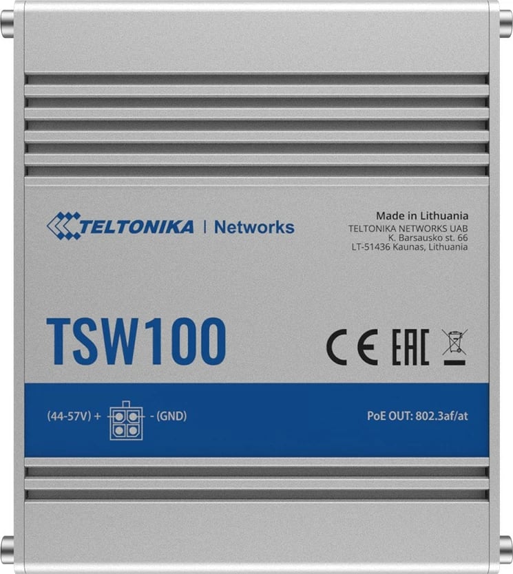 Switch industrial TELTONIKA TSW100, 5xGigabit, 4xPoE+, Desktop/Rack, Argjend