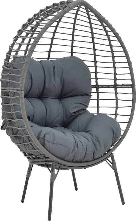 Karrige Nestie, bastun, ngjyrë gri, këmbë metalike, jastëk gri, 102x80x155cm