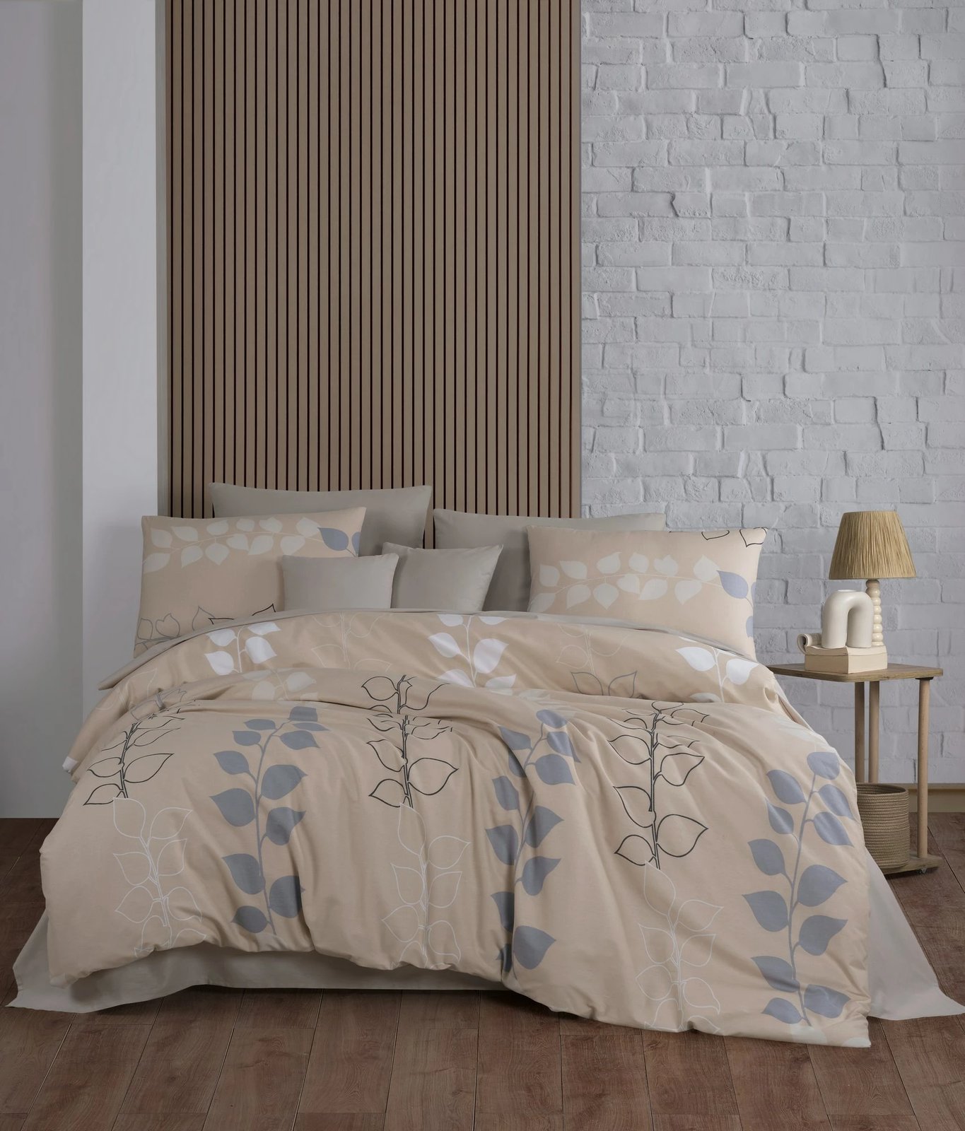 Set mbulesë për jorgan dopio, L'essentiel, ngjyrë henna, bezhë, gri, e bardhë