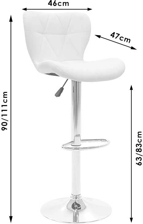 Karrige për bar Coozy, metal krom, lëkurë PU e zezë, set prej 2 copash