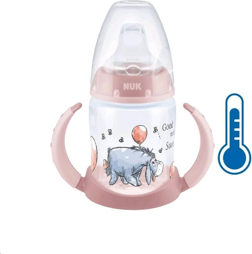 Shishe bebe trajnimi NUK First Choice me kontroll temperature 150 ml, 6–18 muaj, dizajn Winnie the Pooh, rozë