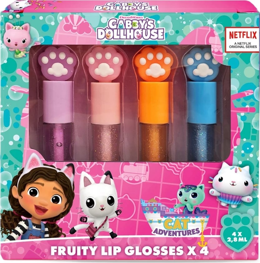 Set lip gloss për femra Gabby's Dollhouse Fruity Lip Glosses, 4 copë