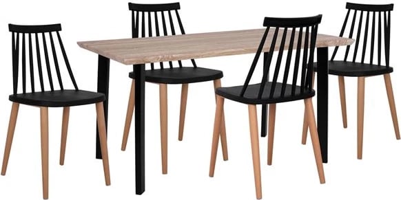 Set tavolinë me karrige 5 copë, karrige të zeza, Vanessa FH10399, 110x70x75,5 cm