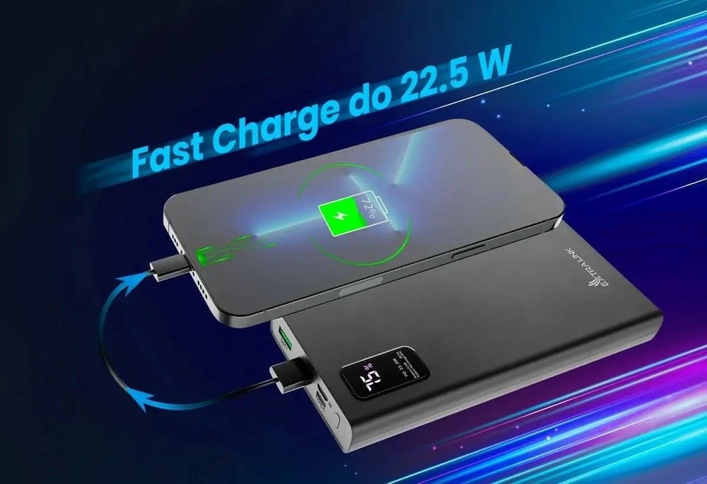 Powerbank Extralink EPB-067B, 10000 mAh, 22.5W Fast Charge, i zi