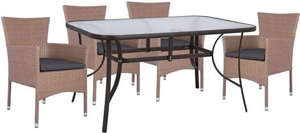 Set 5 pjesë Tavolinë Metalike Kafe 150x90 me 4 karrige kafe-moka Wicker FH10586.02