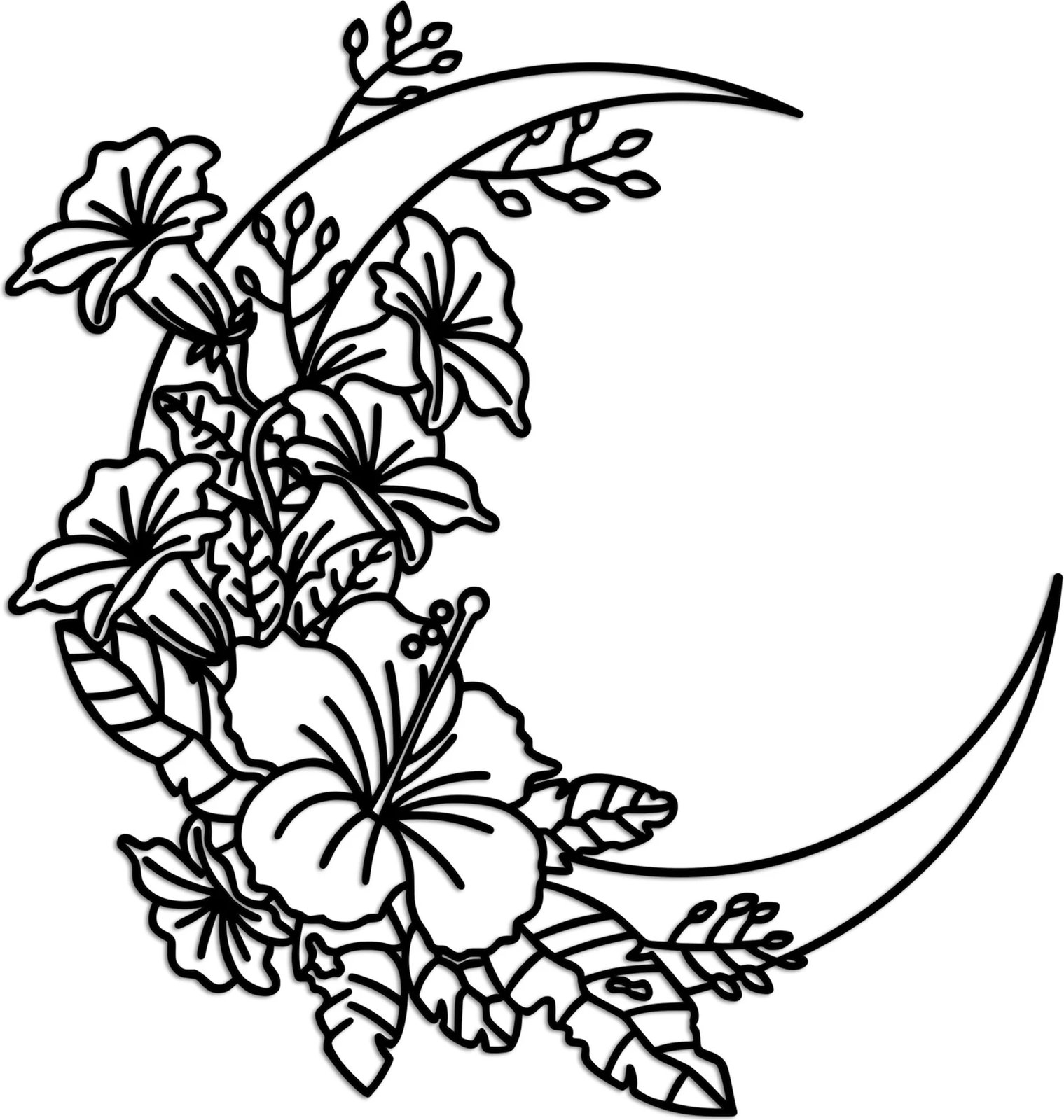 Aksesor dekorativ metalik për mur, Wallity, Flower Moon 1 - L, ngjyrë e zezë, 70x66cm