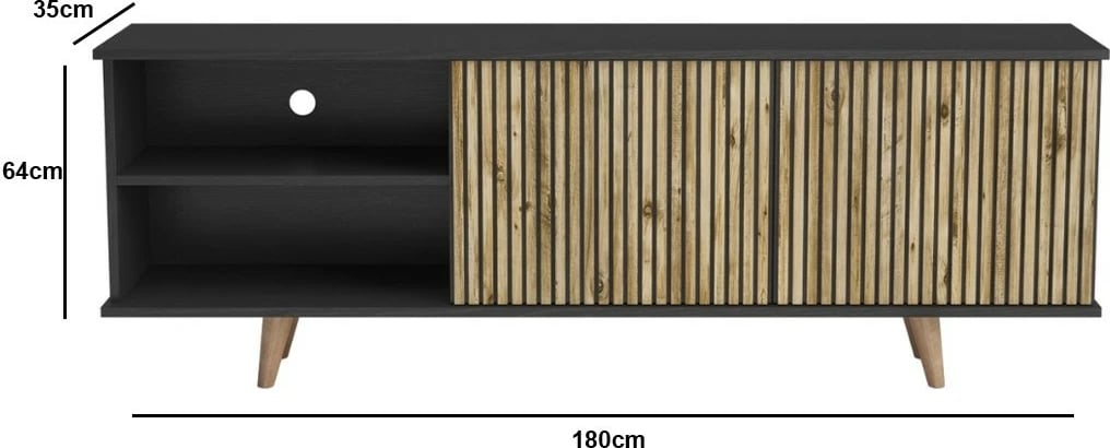 Komodë TV Hanah Home, FRN-9002-3, ngjyrë druri, e zezë, Atlantic Pine, 180x64x35cm
